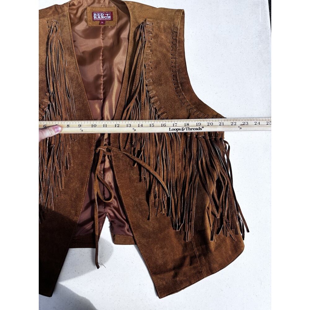 Womens "Red Ranch" Brown Suede Leather Fringed Vest Western Cowgirl Size XL - Picture 6 of 10